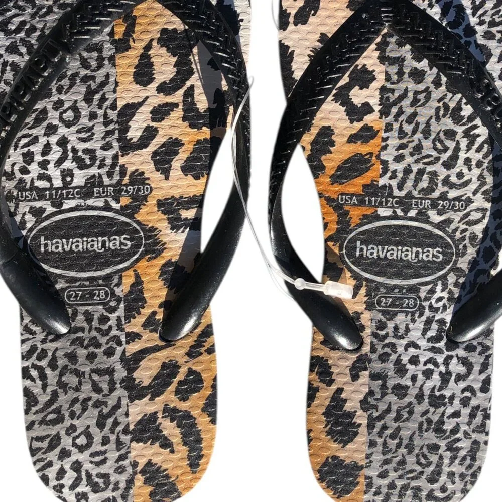 Havaianas Kids Leopard Print Flip Flops Black Strap, 11–12